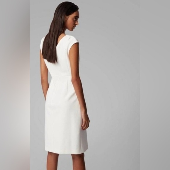Hugo Boss White Cap Sleeve Cut Out V Back Mini Shift Dress size 6 - Picture 7 of 8